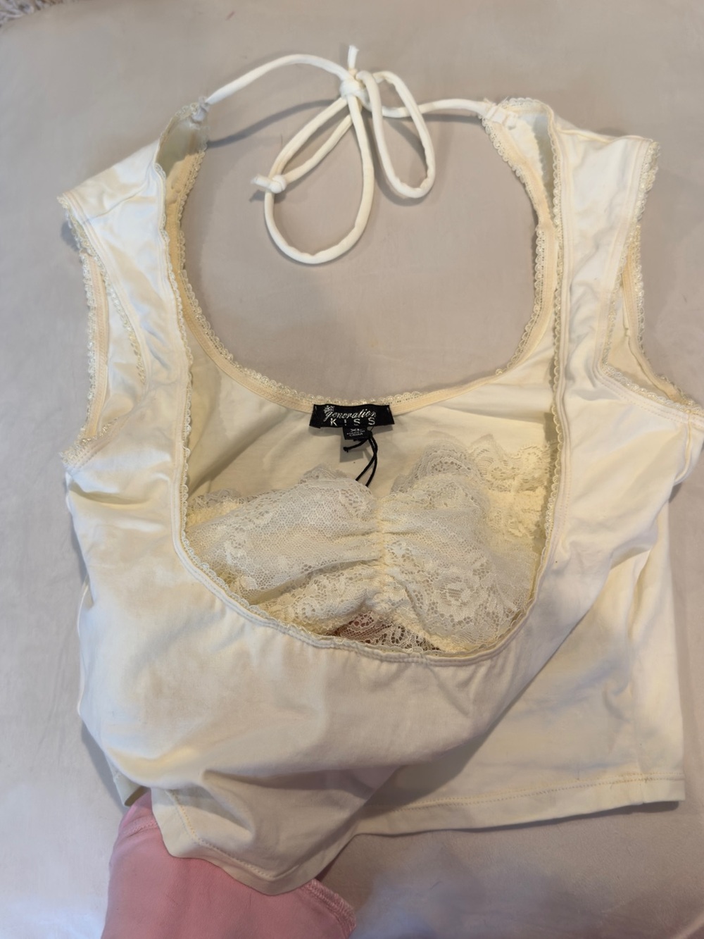 Dolls Kill Cream Lace-Trim Halter Bandeau Top